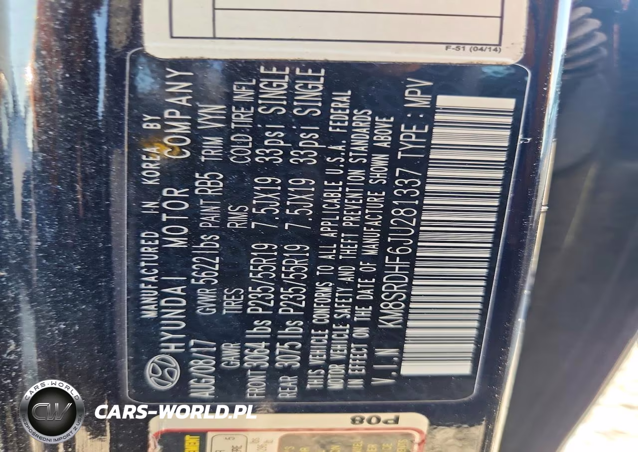 2018 Hyun Santa Fe VIN:KM8SRDHF6JU281337 - 14