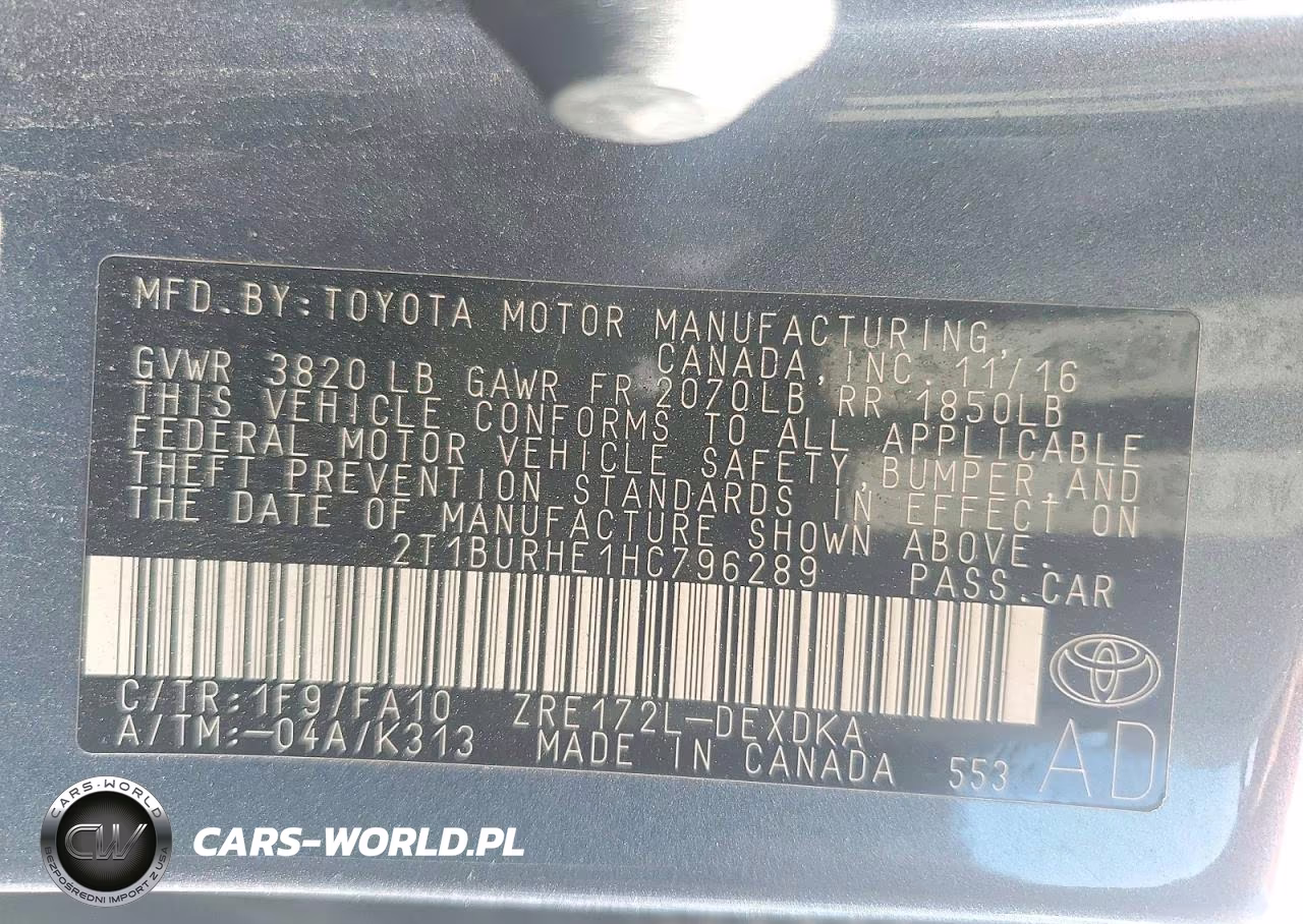 2017 Toyota Corolla L VIN:2T1BURHE1HC796289 - 12