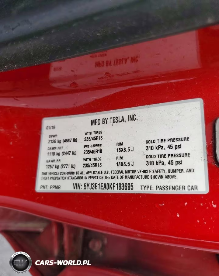 2019 Tesla Model 3 VIN:5YJ3E1EA0KF193695 - 12
