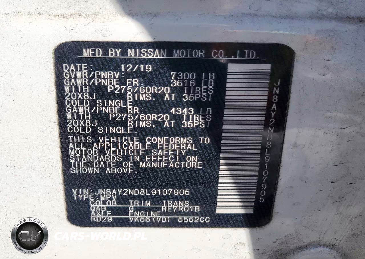 2020 Nissan Armada Sl VIN:JN8AY2ND8L9107905 - 13