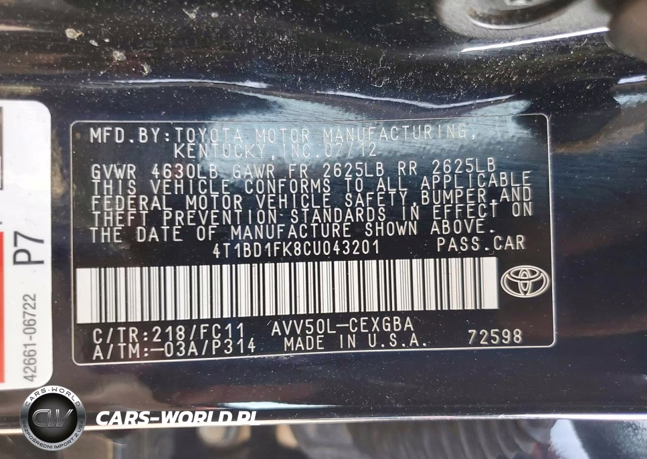 2012 Toyota Camry Hybrid Xle VIN:4T1BD1FK8CU043201 - 12