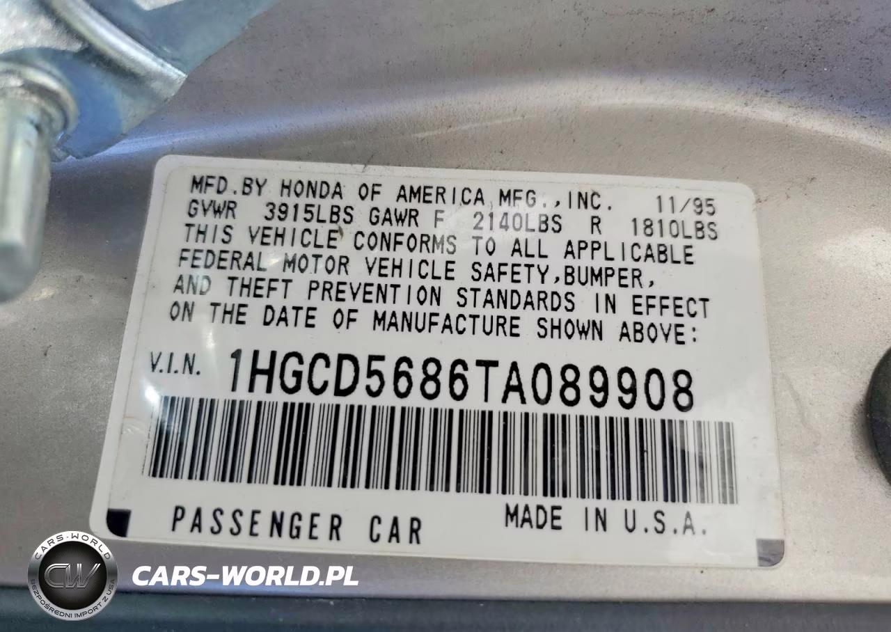 1996 Honda Accord Dx 25Th Anniversary VIN:1HGCD5686TA089908 - 13
