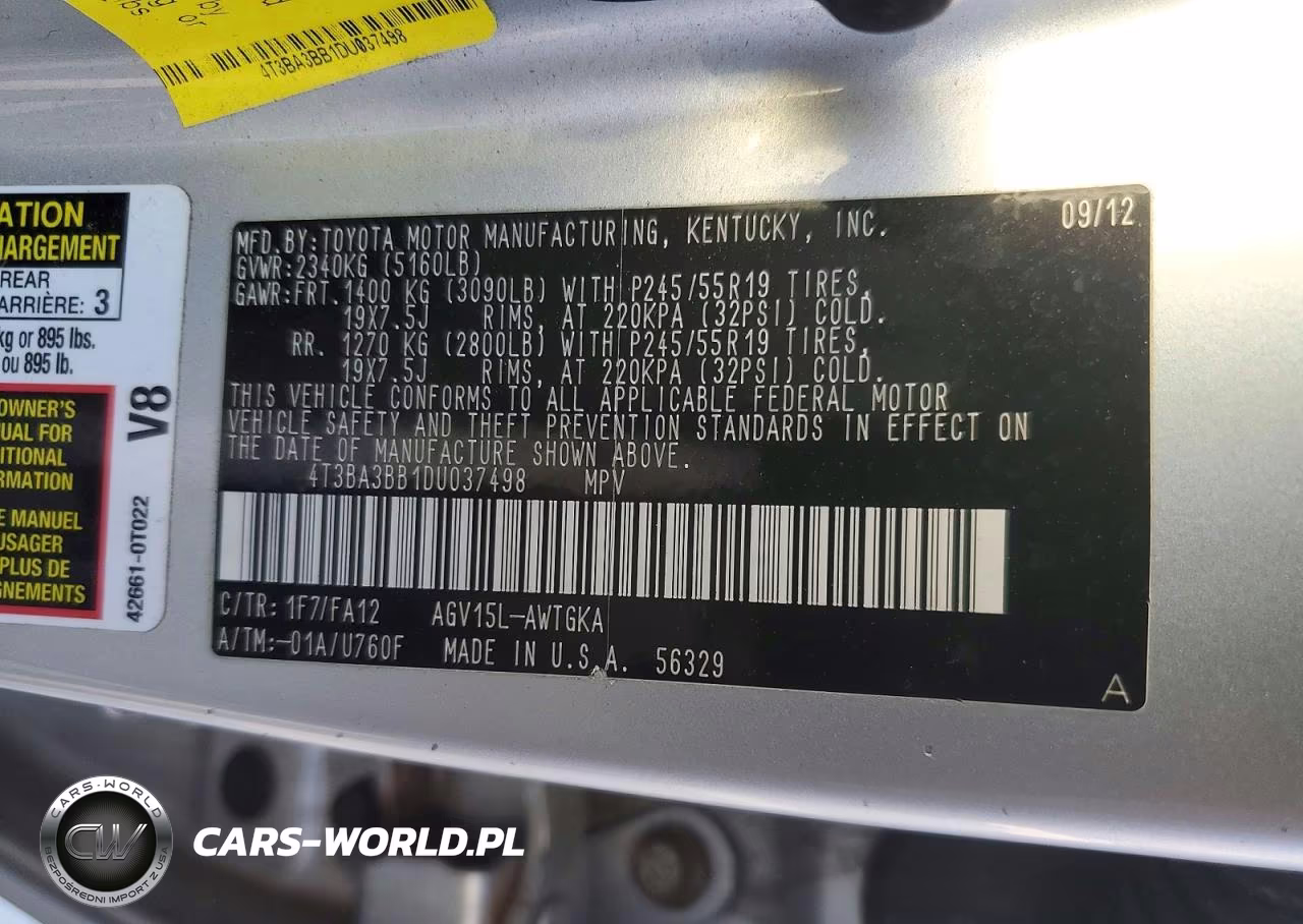 2013 Toyota Venza Le VIN:4T3BA3BB1DU037498 - 13