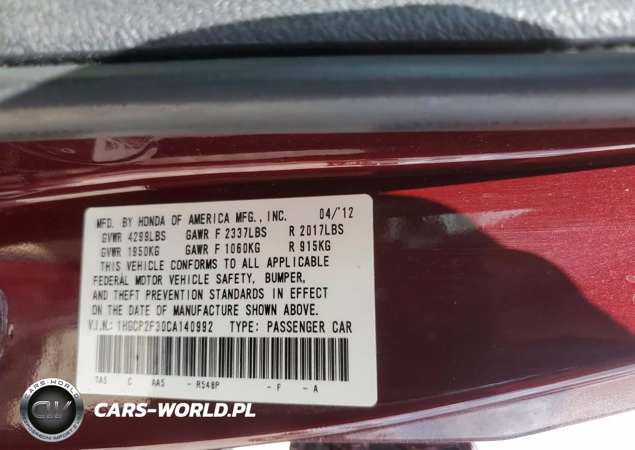 2012 Honda Accord Lx VIN:1HGCP2F30CA140992 - 13