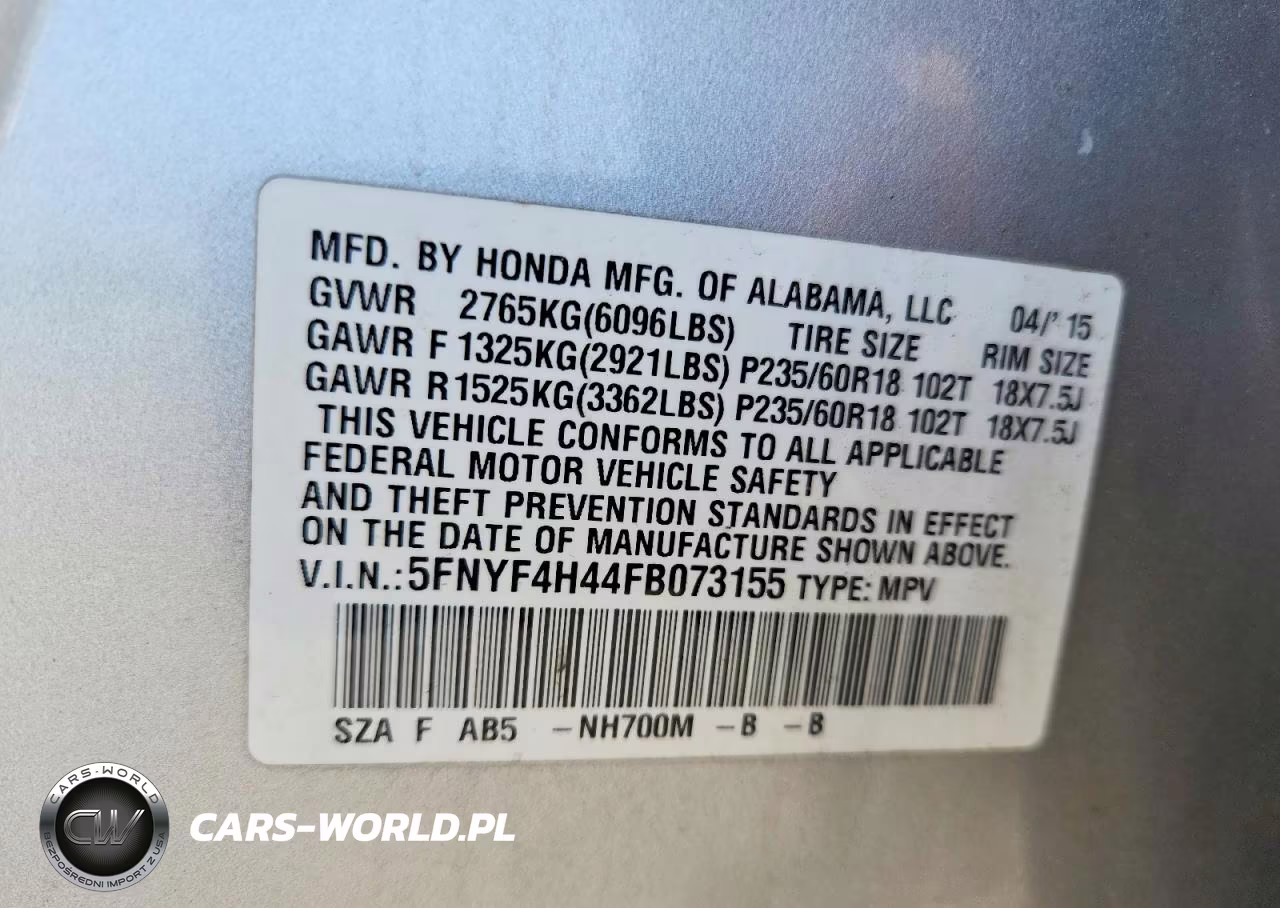 2015 Honda Pilot Ex VIN:5FNYF4H44FB073155 - 13