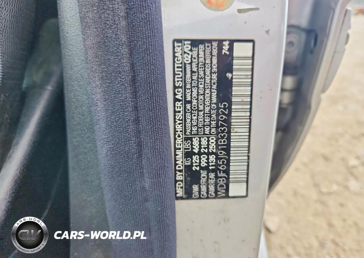 2001 Mercedes-Benz E 320 VIN:WDBJF65J91B337925 - 12