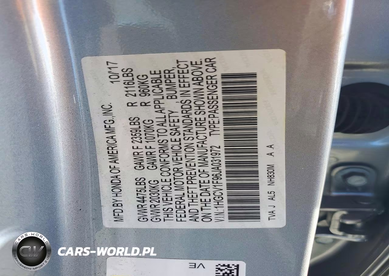 2018 Honda Accord Touring VIN:1HGCV1F96JA031972 - 12
