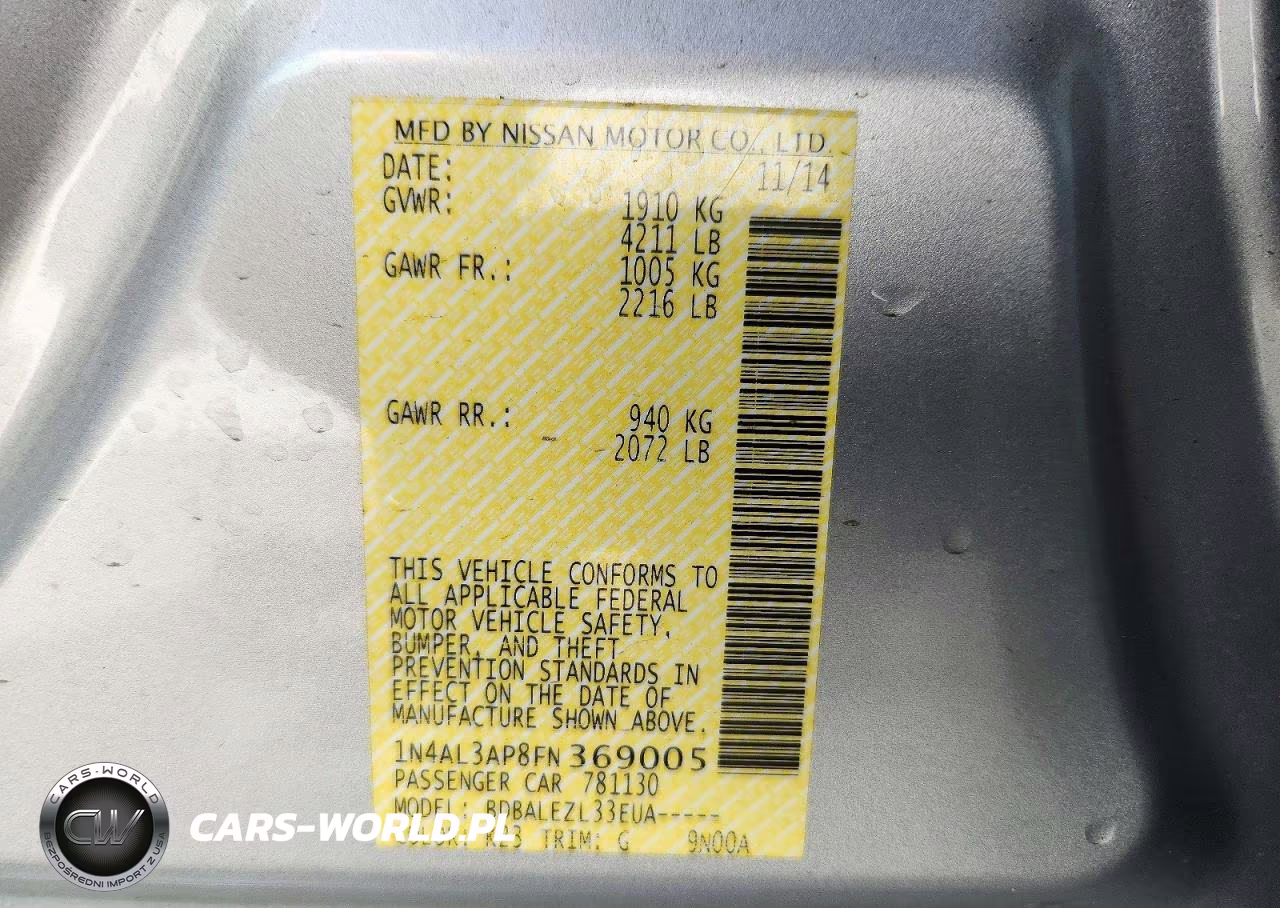 2015 Nissan Altima 2.5 S VIN:1N4AL3AP8FN369005 - 12