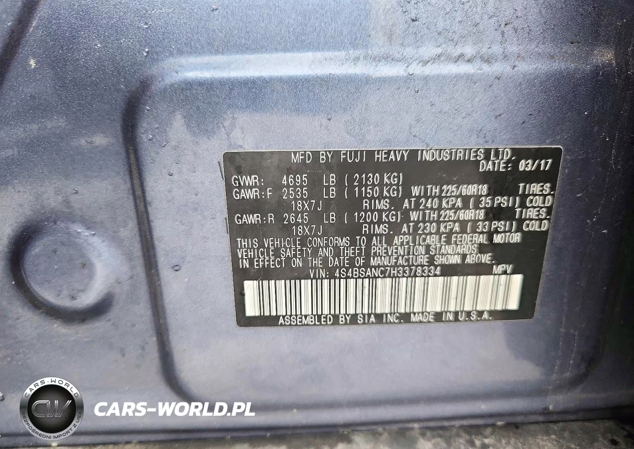 2017 Subaru Outback 2.5I Limited VIN:4S4BSANC7H3378334 - 13