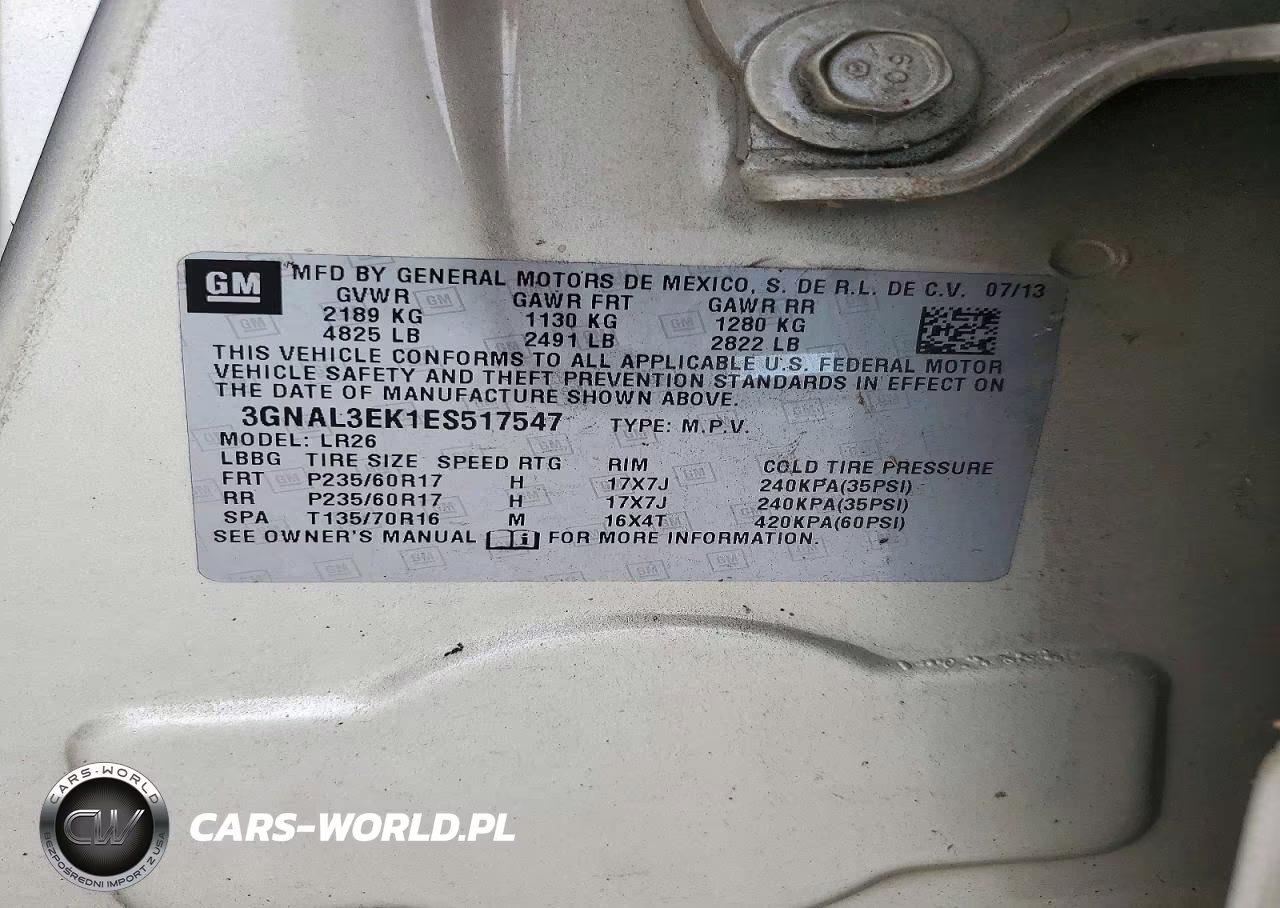 2014 Chevrolet Captiva Lt VIN:3GNAL3EK1ES517547 - 13