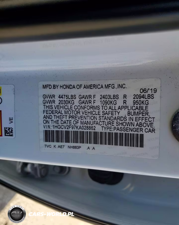 2019 Honda Accord Touring VIN:1HGCV2F97KA028862 - 12