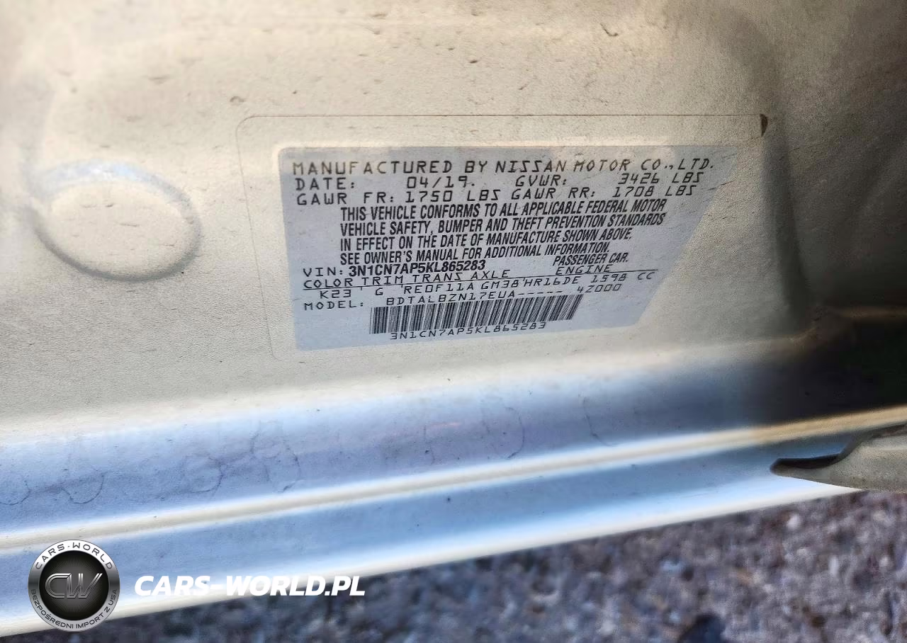 2019 Nissan Versa Sv VIN:3N1CN7AP5KL865283 - 12