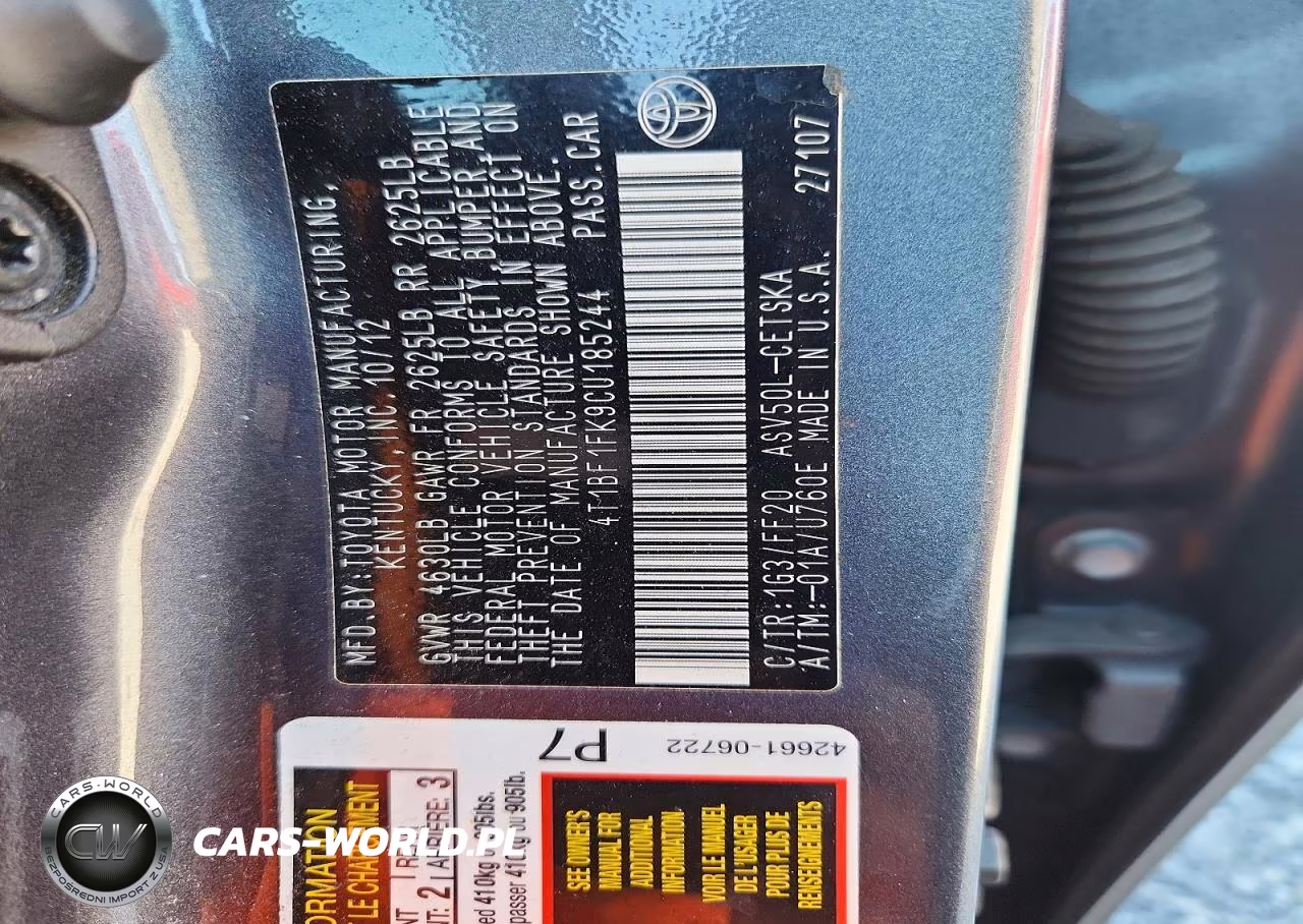 2012 Toyota Camry Se VIN:4T1BF1FK9CU185244 - 12