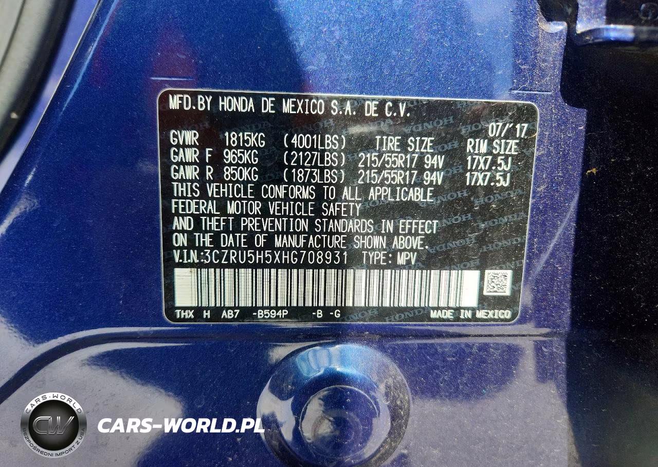 2017 Honda Hr-V Ex VIN:3CZRU5H5XHG708931 - 14