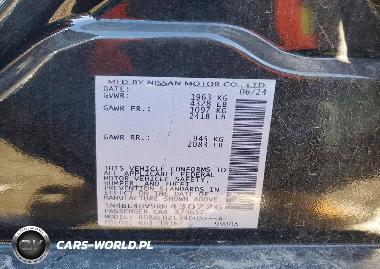 2024 Nissan Altima Sv VIN:1N4BL4DV9RN430726 - 12