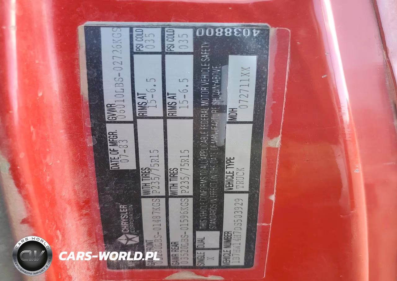 1983 Dodge W-Series W150 VIN:1B7HW14H7DS503929 - 12