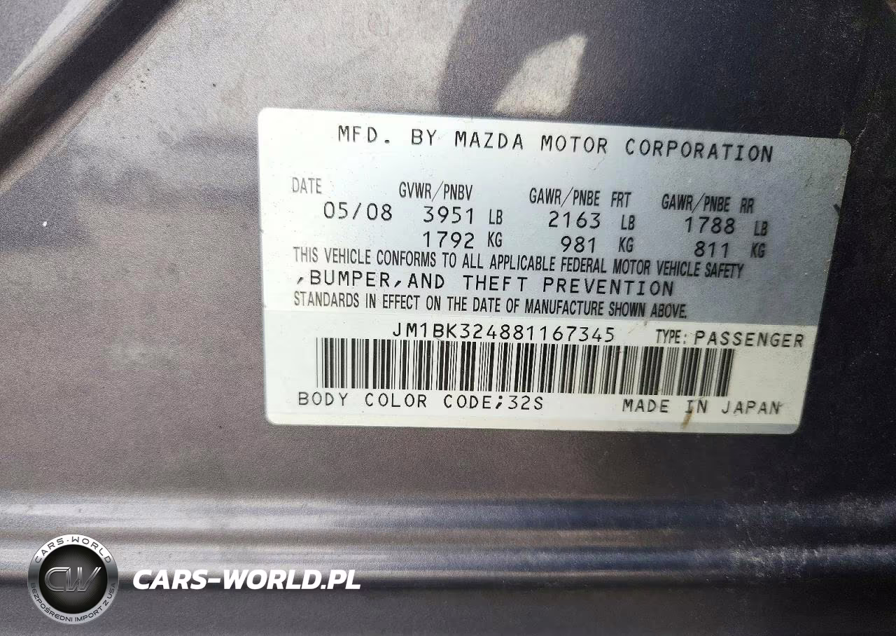 2008 Mazda 3 S VIN:JM1BK324881167345 - 12