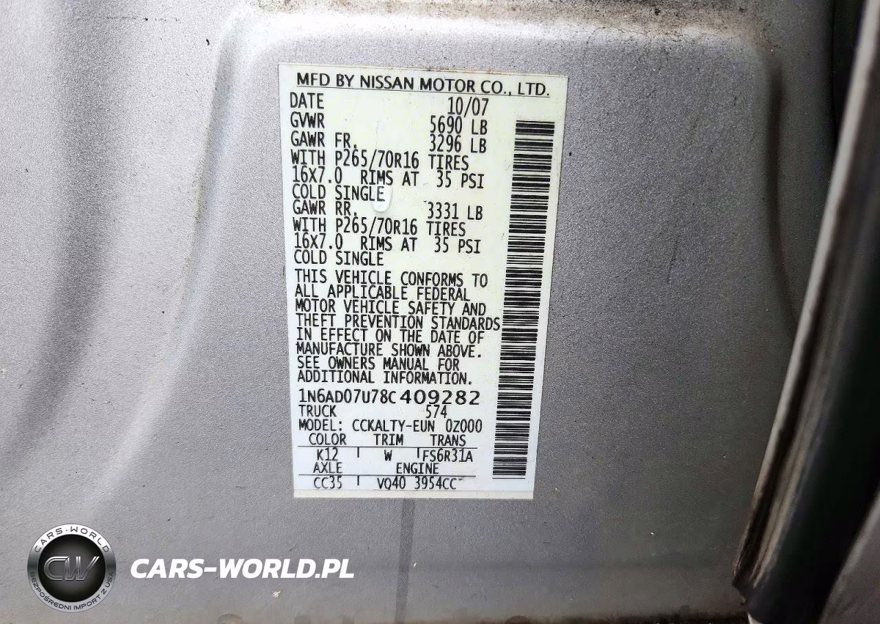 2008 Nissan Frontier Se V6 VIN:1N6AD07U78C409282 - 12