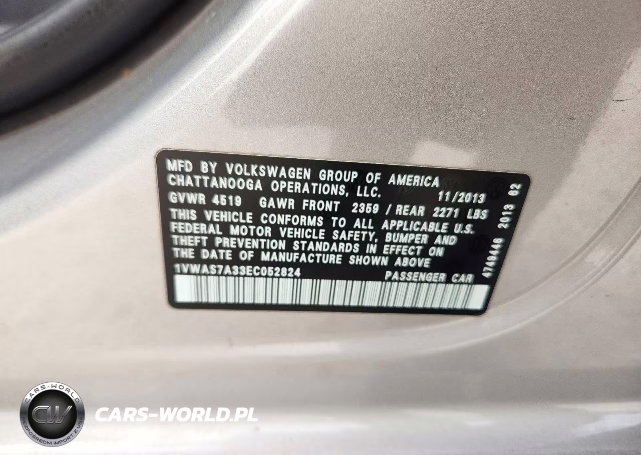 2014 Volkswagen Passat S VIN:1VWAS7A33EC052824 - 12