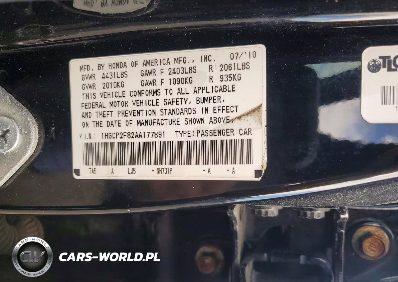 2010 Honda Accord Exl VIN:1HGCP2F82AA177891 - 13