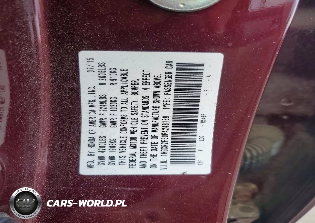 2015 Honda Accord Lx VIN:1HGCR2F30FA248169 - 12