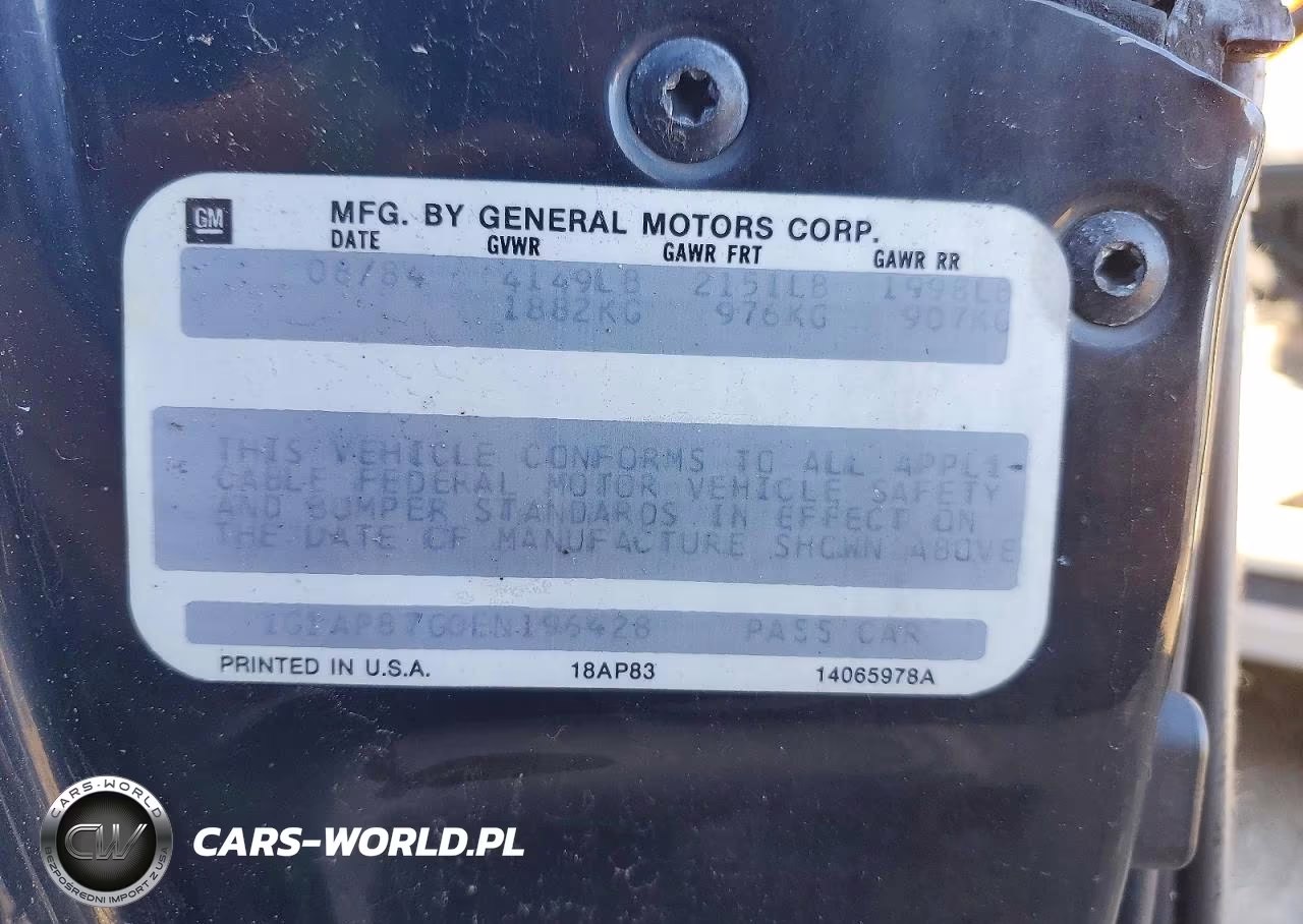 1984 Chevrolet Camaro VIN:1G1AP87G0EN196428 - 12