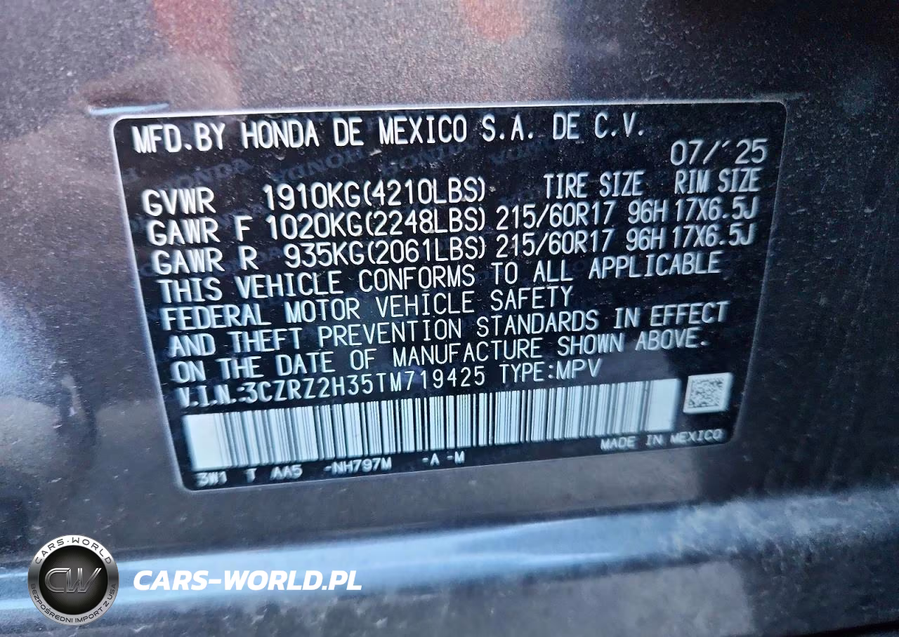 2026 Honda Hr-V Lx VIN:3CZRZ2H35TM719425 - 13