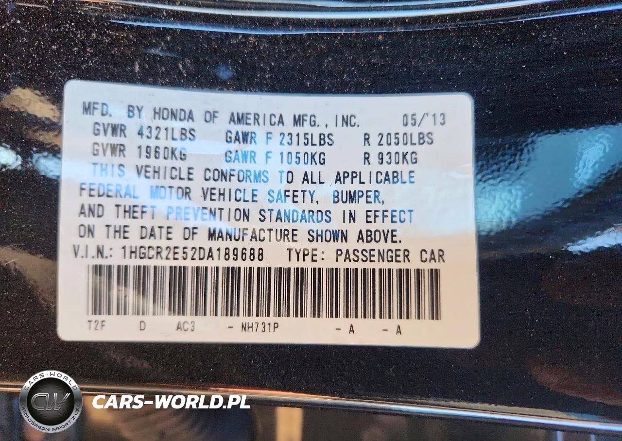 2013 Honda Accord Sport VIN:1HGCR2E52DA189688 - 13