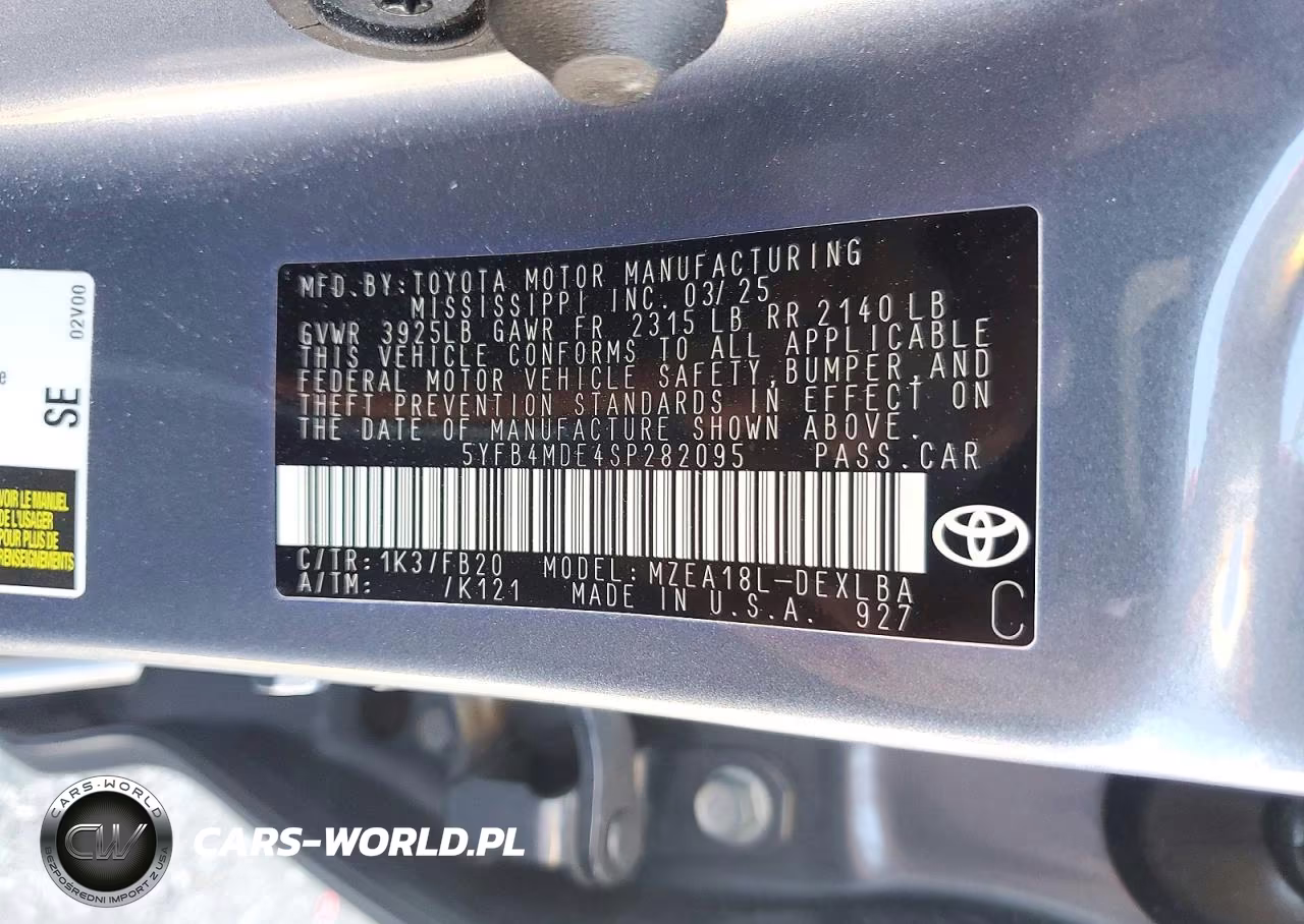 2025 Toyota Corolla Le VIN:5YFB4MDE4SP282095 - 12