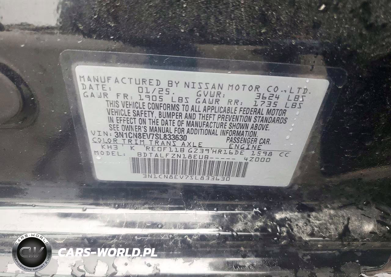 2025 Nissan Versa Sv VIN:3N1CN8EV7SL833630 - 12