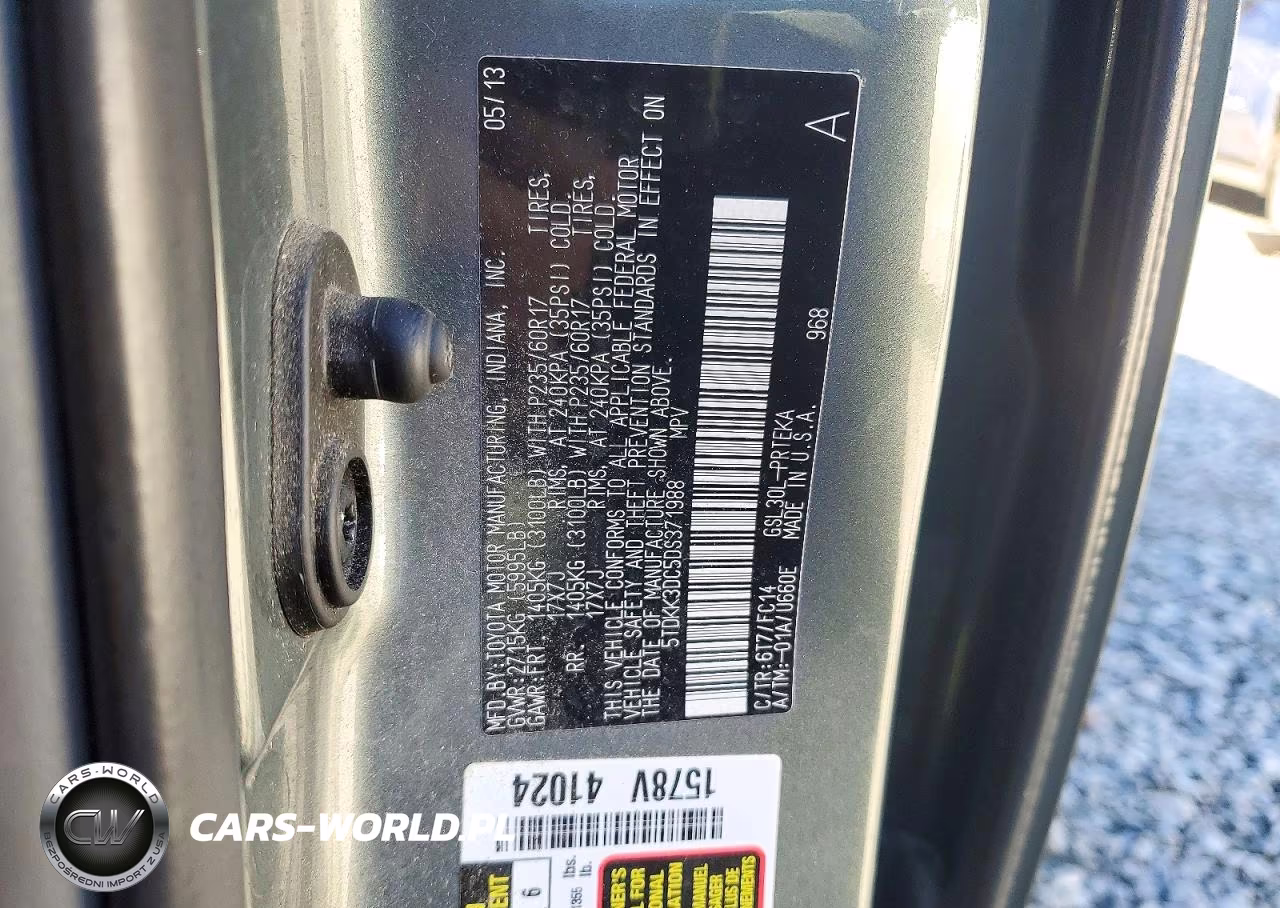 2013 Toyota Sienna Le VIN:5TDKK3DC5DS371988 - 13