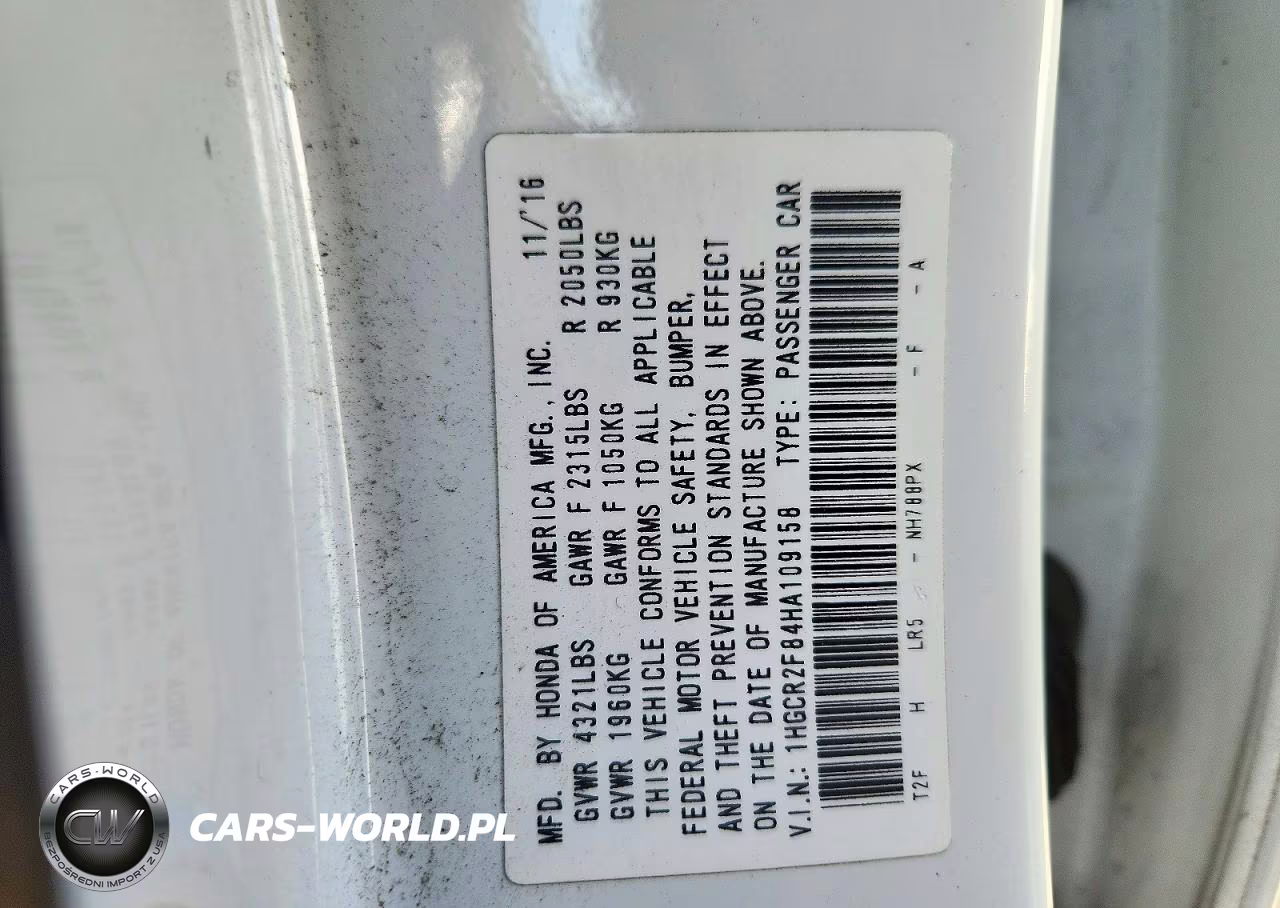 2017 Honda Accord Exl VIN:1HGCR2F84HA109158 - 13
