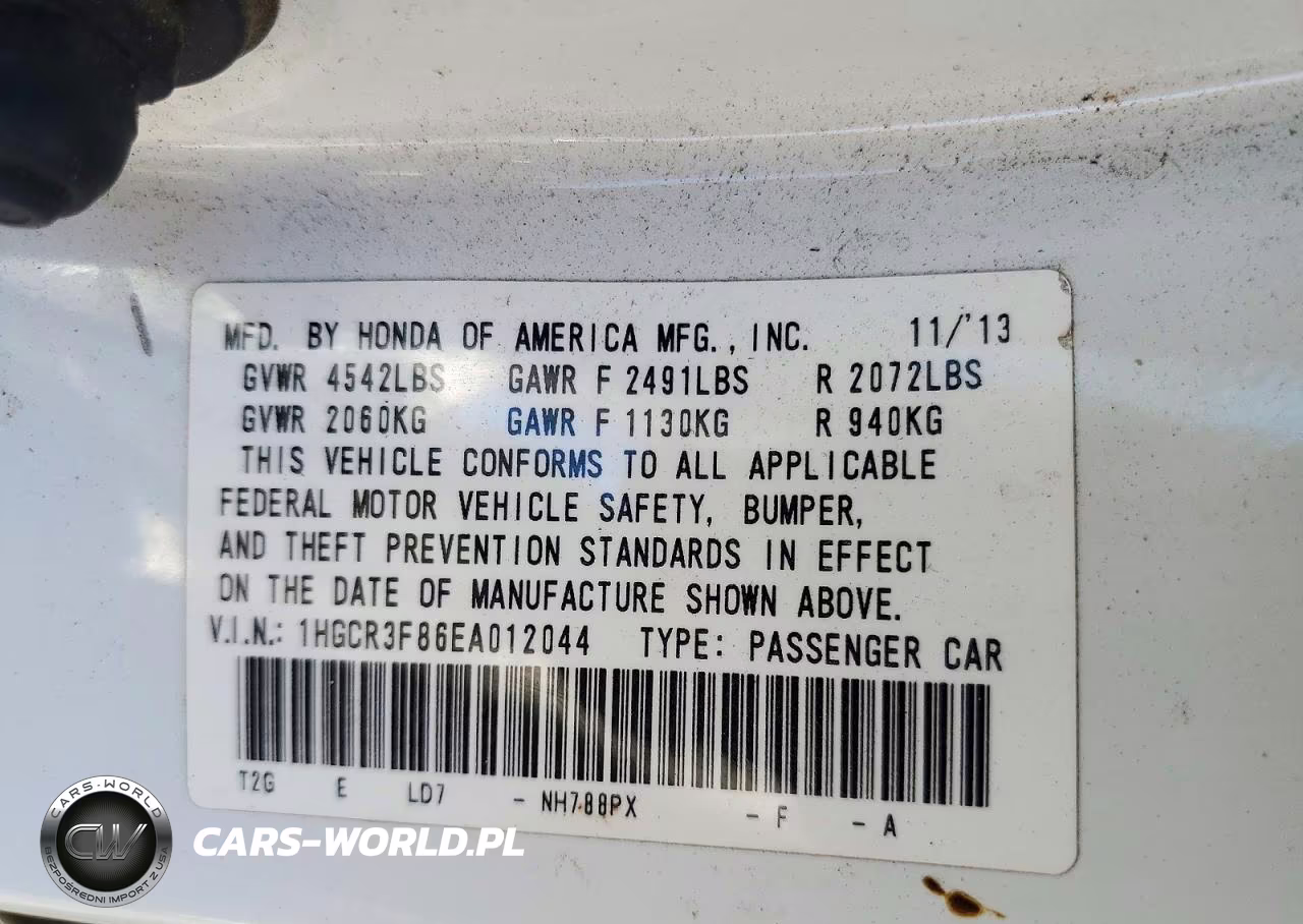 2014 Honda Accord Exl VIN:1HGCR3F86EA012044 - 12