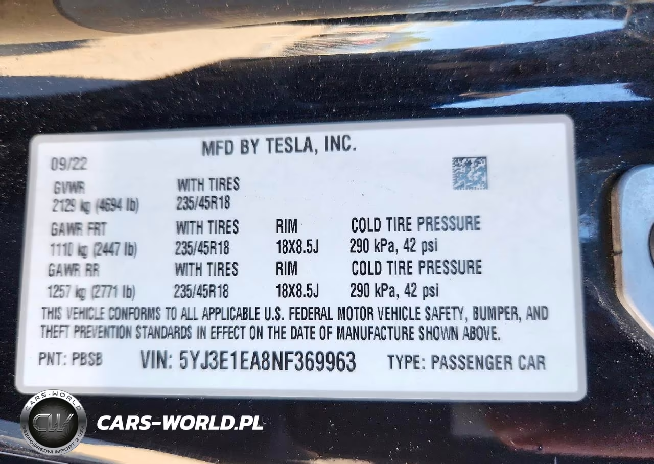 2022 Tesla Model 3 VIN:5YJ3E1EA8NF369963 - 12