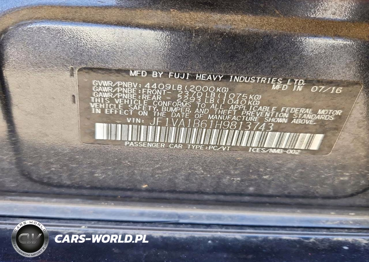 2017 Subaru Wrx VIN:JF1VA1B61H9813743 - 13