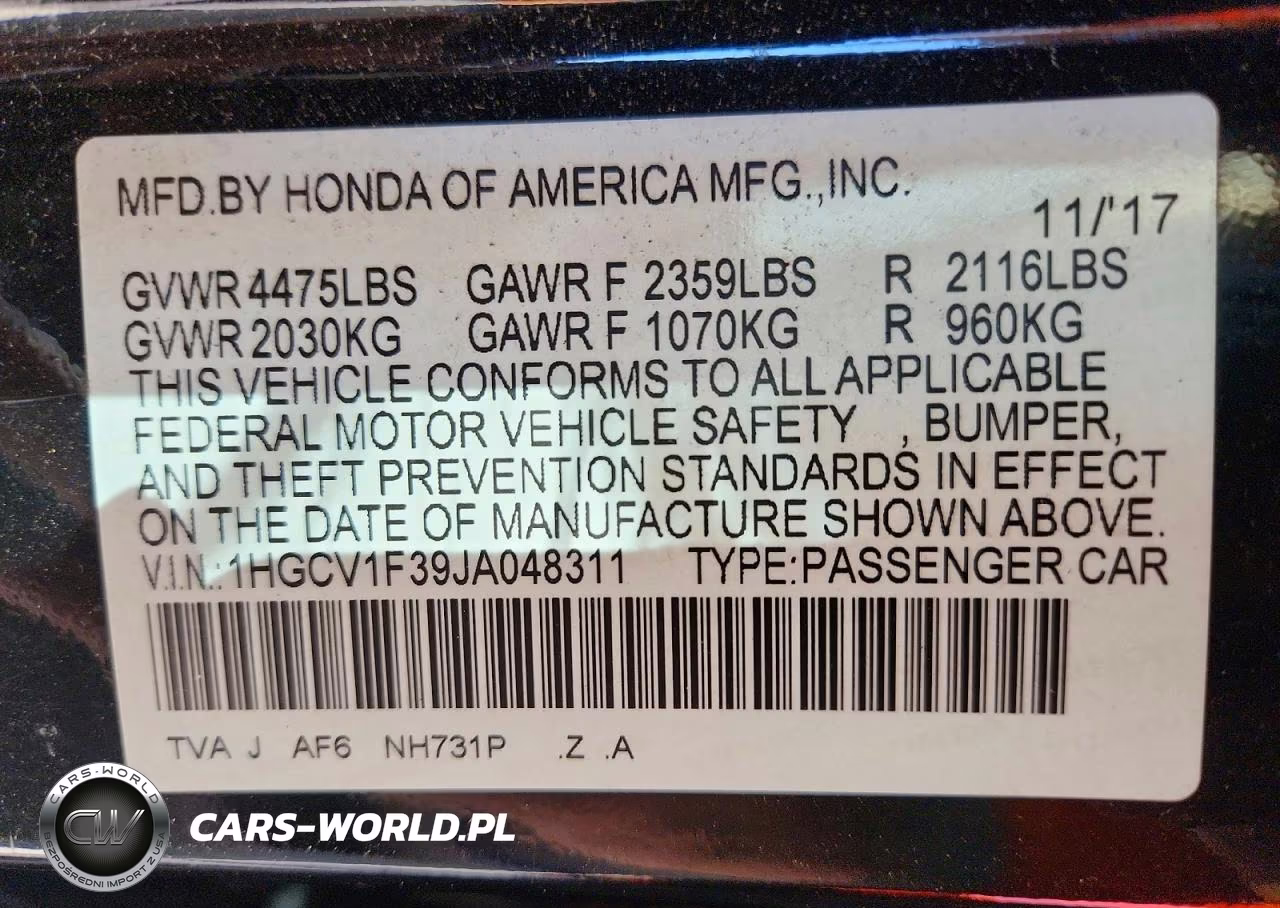 2018 Honda Accord Sport VIN:1HGCV1F39JA048311 - 13