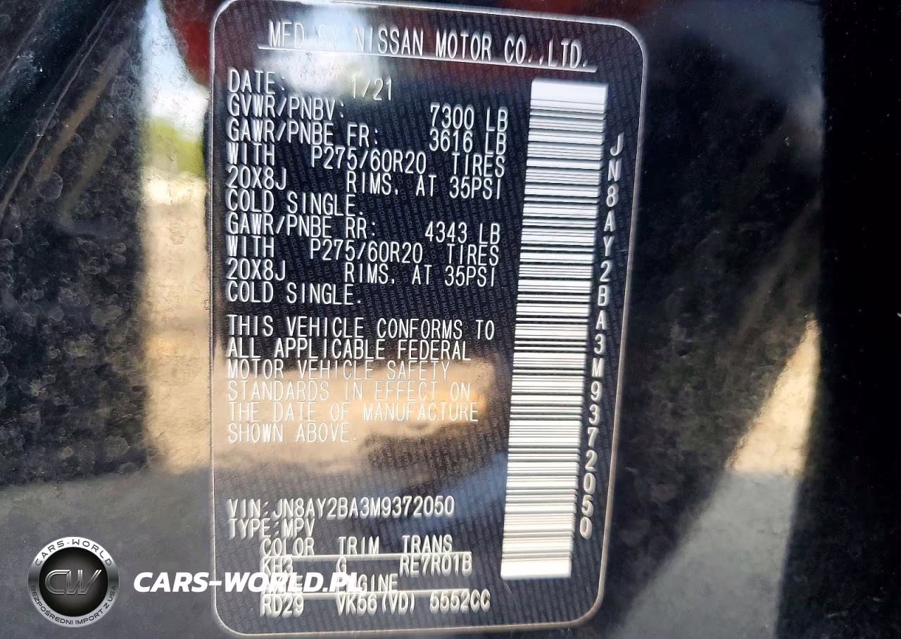 2021 Nissan Armada Sl VIN:JN8AY2BA3M9372050 - 12