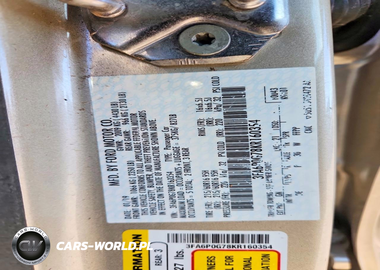 2019 Ford Fusion S VIN:3FA6P0G78KR160354 - 12