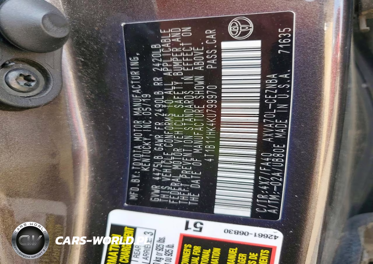 2019 Toyota Camry Le VIN:4T1B11HK4KU799970 - 12