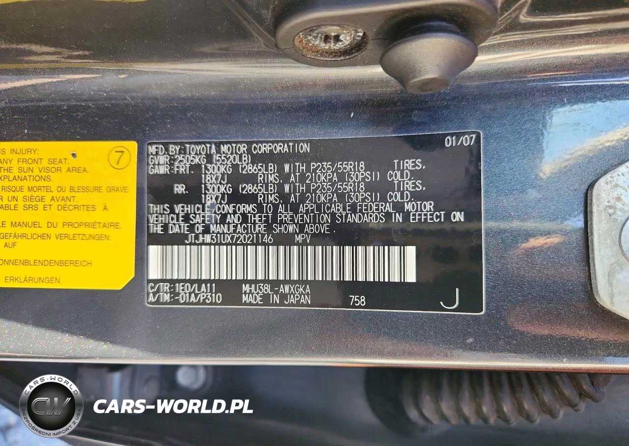 2007 Lexus Rx 400H VIN:JTJHW31UX72021146 - 12