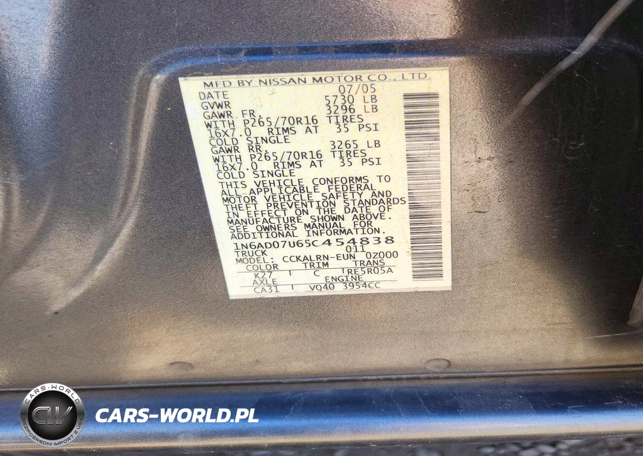 2005 Nissan Frontier Se VIN:1N6AD07U65C454838 - 12
