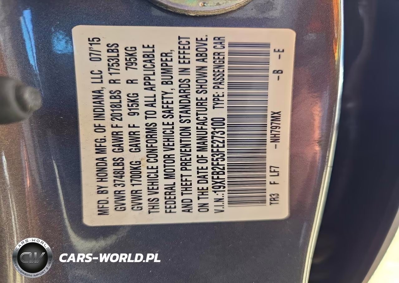 2015 Honda Civic Lx VIN:19XFB2F53FE273100 - 13