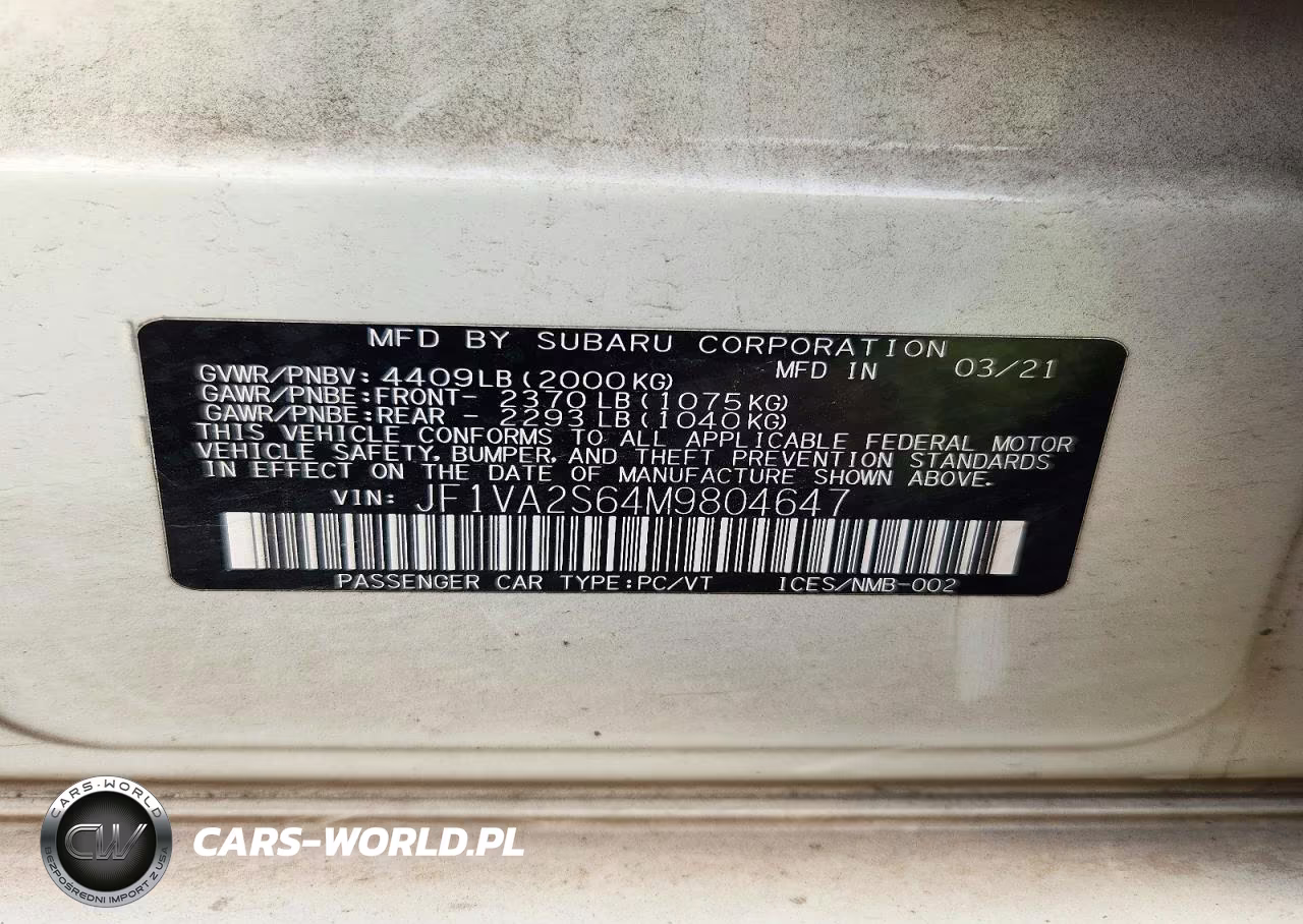 2021 Subaru Wrx Sti VIN:JF1VA2S64M9804647 - 12