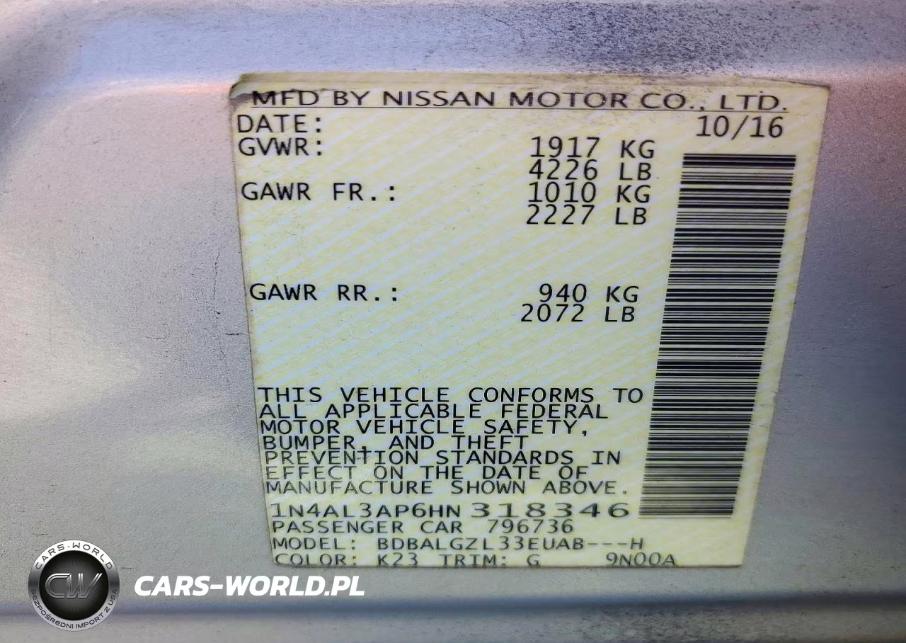 2017 Nissan Altima 2.5 S VIN:1N4AL3AP6HN318346 - 12