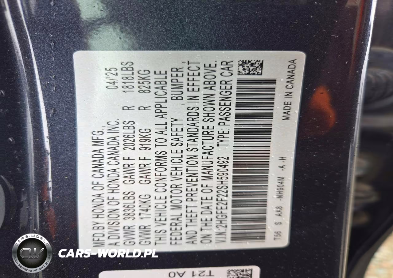 2025 Honda Civic Lx VIN:2HGFE2F22SH590492 - 13