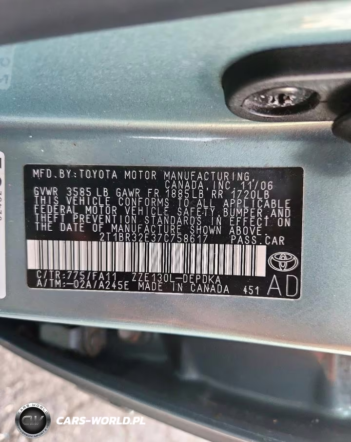 2007 Toyota Corolla Ce VIN:2T1BR32E37C758617 - 12