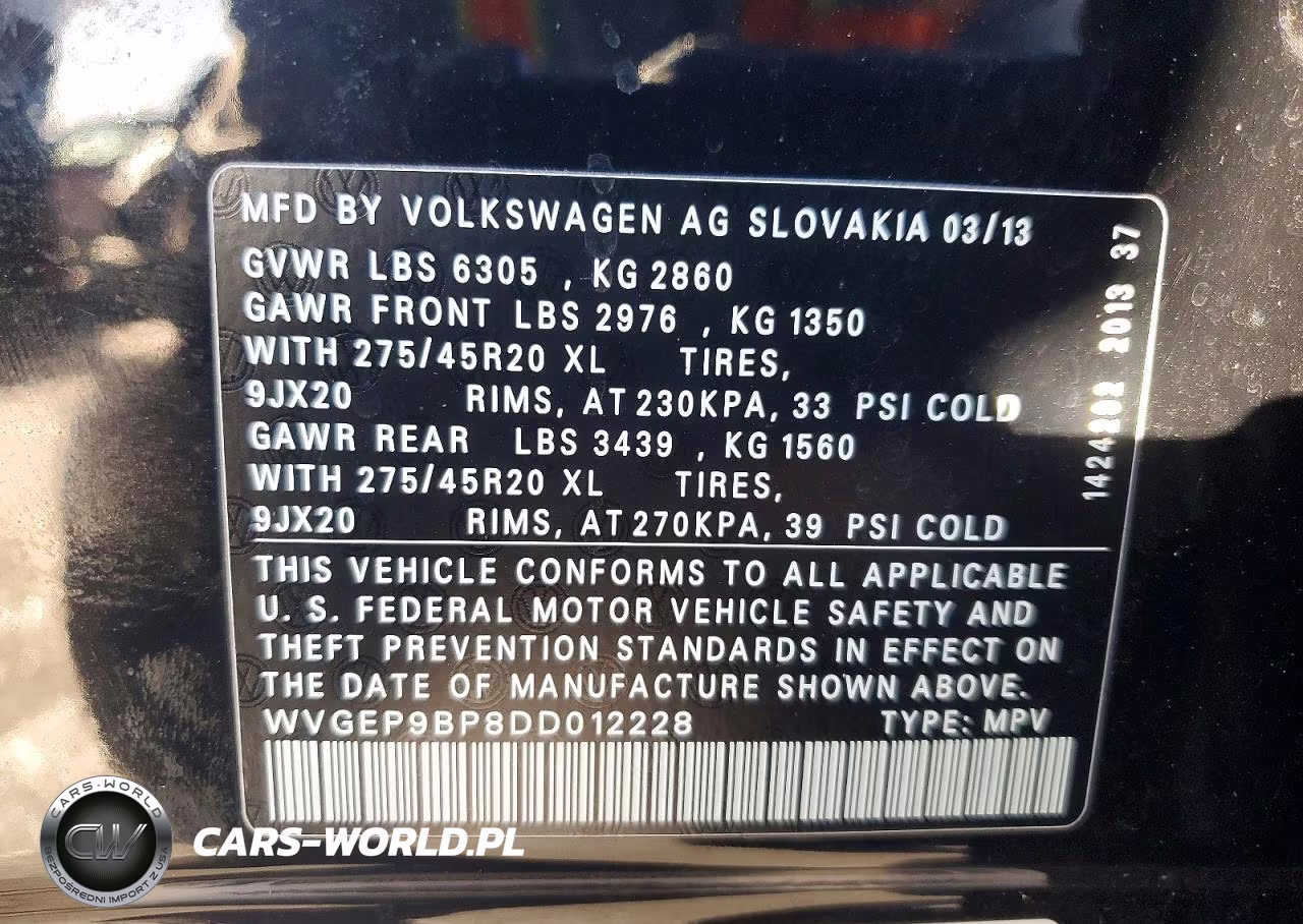 2013 Volkswagen Touareg V6 Tdi VIN:WVGEP9BP8DD012228 - 12