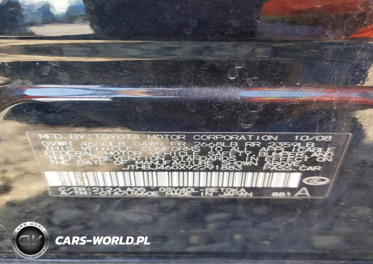 2009 Lexus Es 350 VIN:JTHBJ46GX92291883 - 12