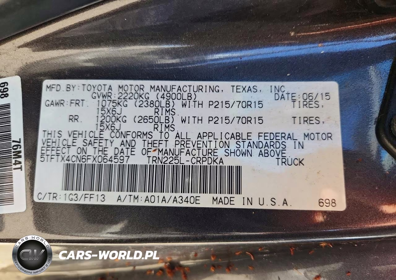 2015 Toyota Tacoma Base VIN:5TFTX4CN6FX064597 - 12