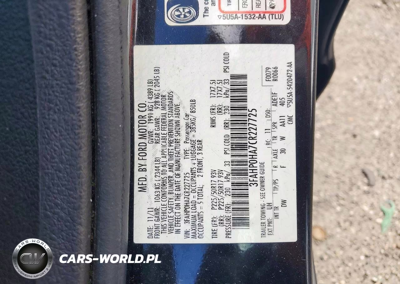 2012 Ford Fusion Se VIN:3FAHP0HA7CR227725 - 12